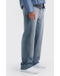 BoohooMAN - Baggy Rigid Bleach Seam Jeans In Mid Grey - Lyst