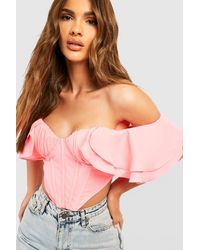 Boohoo - Ruffle Sleeve Off The Shoulder Structred Corset Top - Lyst
