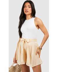 Boohoo - Maternity Linen Belted Shorts - Lyst