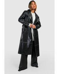 Boohoo - Contrast Stitch Detail Faux Leather Trench Coat - Lyst