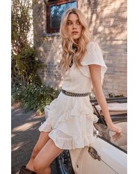 Warehouse - Hcd Dobby Chiffon Lace Trim Ruffle Mini Dress - Lyst