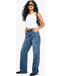 Boohoo - Side Stripe Detail Straight Leg Denim Jeans - Lyst