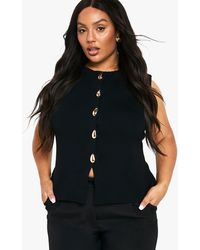 Boohoo - Plus Button Detail Longline Knitted Waistcoat - Lyst