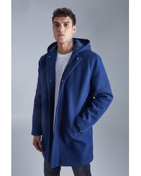 BoohooMAN - Concealed Placket Hooded Overcoat - Lyst