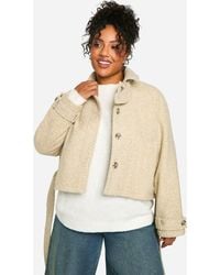 Boohoo - Plus Boucle Wool Look Short Trench Coat - Lyst