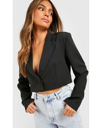 Boohoo - Basic Woven Relaxed Fit Crop Blazer - Lyst