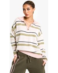 Boohoo - Stripe Collar Detail Oversized Knitted Top - Lyst