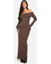 Boohoo - Wide Rib Bardot Maxi Dress - Lyst