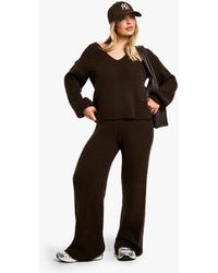Boohoo - Chunky Knit V Neck Sweater And Wide Leg Trouser Knitted Co-Ord - Lyst