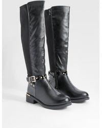 Boohoo - Wide Fit Buckle Detail Panel Knee High Boots - Lyst