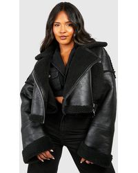 Boohoo - Plus Teddy Trim Cropped Aviator Jacket - Lyst