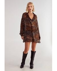Nasty Gal - Devore Leopard Zebra Oversized Sheer Shirt - Lyst