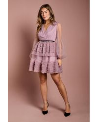 Coast - Long Sleeve Mesh Wrap Top Mini Dress - Lyst