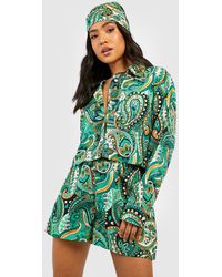 Boohoo - Petite Paisley Shirt Headscarf And Short Two-piece - Lyst
