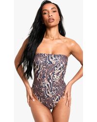 Boohoo - Bañador Essentials Palabra De Honor Con Estampado De Leopardo - Lyst