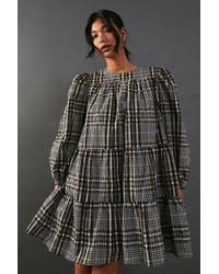 Warehouse - Flannel Smock Tiered Mini Dress - Lyst