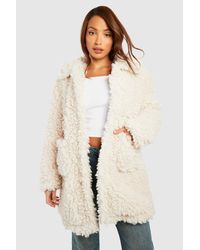 Boohoo - Tall Textured Collared Faux Fur Coat - Lyst