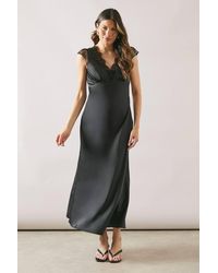 Wallis - Satin Lace Trim Bias Midaxi Dress - Lyst