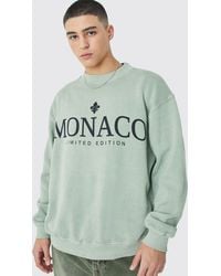 BoohooMAN - Oversized Overdye Monaco Graphic Extended Neck Sweatshirt - Lyst