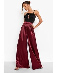 Boohoo Extreme Wide Leg Luxe Satin Pants - Red