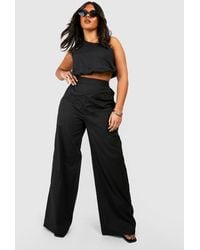 Boohoo - Plus Poplin One Shoulder Top & Wide Leg Pants Two-Piece - Lyst