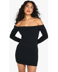 Boohoo - Basic Rib Bardot Mini Dress - Lyst