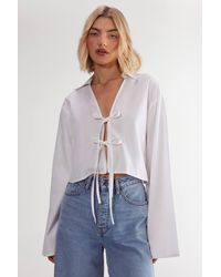 Nasty Gal - Cotton Tie Front Collared Wide Cuff Shirt - Lyst