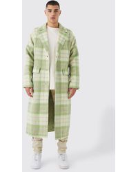 BoohooMAN - Longline Brushed Check Belted Overcoat - Lyst