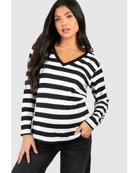 Boohoo - Maternity Collared Striped Long Sleeve T-shirt - Lyst