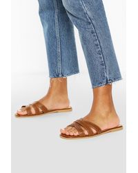 Boohoo - Wide Fit Cross Strap Sliders - Lyst