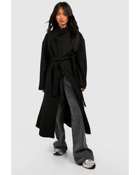 Boohoo - Funnel Neck Wool Look Belted Maxi Coat - Lyst