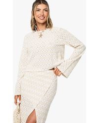 Boohoo - Top Para La Playa De Punto En Zigzag Con Atadura Frontal - Lyst