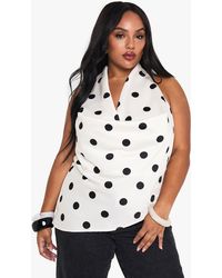 Boohoo - Plus Satin Polka Cowl Neck Top - Lyst