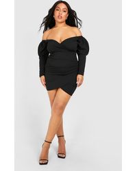 Boohoo - Plus Bardot Wrap Bodycon Dress - Lyst