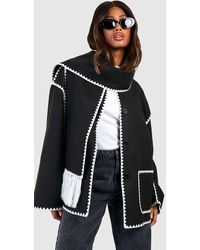 Boohoo - Contrast Stitch Detail Jacket With Scarf - Lyst