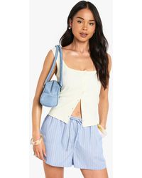 Boohoo - Rib Button Through Square Neck Top - Lyst