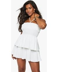 Boohoo - Halterneck Ruched Bust Skater Dress - Lyst