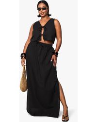Boohoo - Plus Linen Look Tie Front Sleeveless Top And Maxi Skirt Co-Ord - Lyst