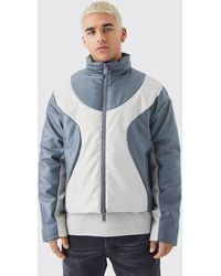 BoohooMAN - Boxy Pu Funnel Neck Panelled Bomber Jacket - Lyst