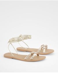 Boohoo - Wide Fit Leather Ring Wrap Up Sandals - Lyst