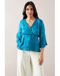 Wallis - Petite Occasion Jacquard Ruffle Wrap Blouse - Lyst