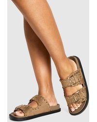 Boohoo - Wide Fit Whipstitch Detail Double Strap Footbed Slider - Lyst