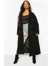 Boohoo Womens Petite Wool Look Double Breasted Long Line Coat - Schwarz