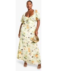 Boohoo - Plus Ruffle Detail Short Sleeve Printed Maxi Dress - Lyst