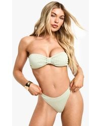 Boohoo - Gingham Knit Detail Bandeau Bikini Top & High Leg Bikini Bottoms Set - Lyst