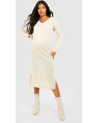 Boohoo - Maternity V Neck Slouchy Knitted Midi Dress - Lyst