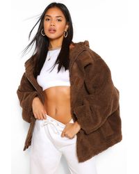 Boohoo Oversized Teddy Faux Fur Coat - Brown