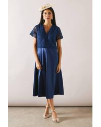 Wallis - Lace Overlay Full Skirt Midi Dress - Lyst