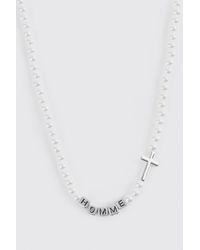 Boohoo Homme Pearl Necklace - White