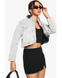 Boohoo - Contrast Collar Washed Look Barn Jacket - Lyst